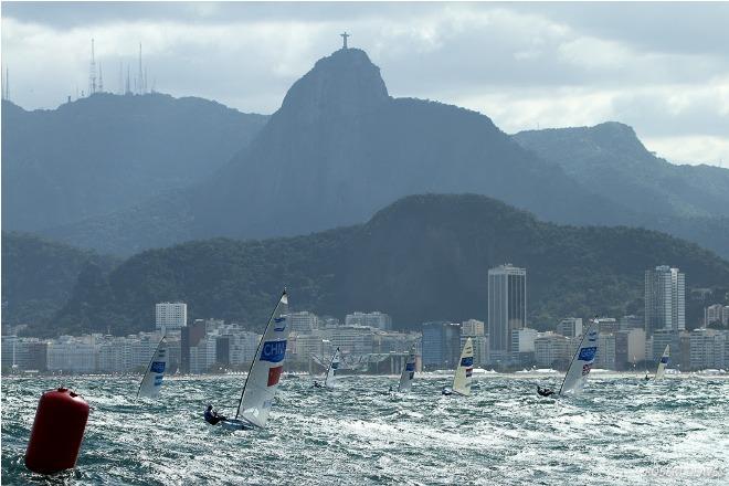 Finn fleet at Rio 2016 Olympic Sailing Competition ©  Robert Deaves